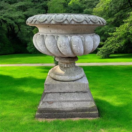 A stone garden vase or Westonbirt garden urn / garden vase including base....