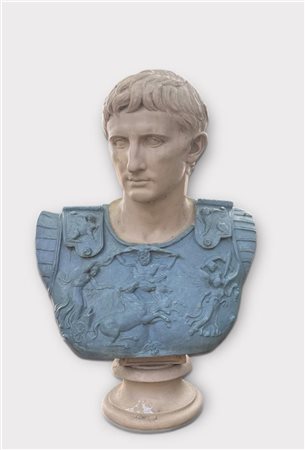 A polychrome bust of Julius Ceasar. Height 79 cm.