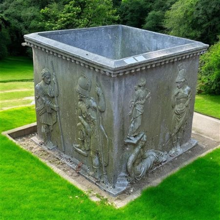 A traditional cast lead cistern or planter. With decorations of classical...