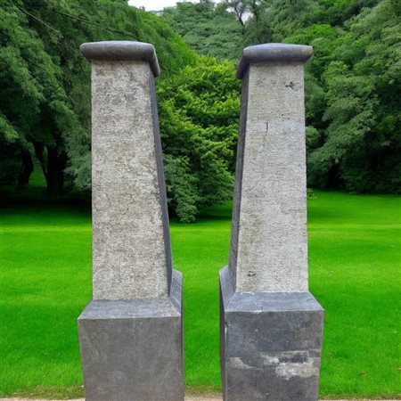 A set of (2) hewn bluestone posts with chiselled work for use in garden or...