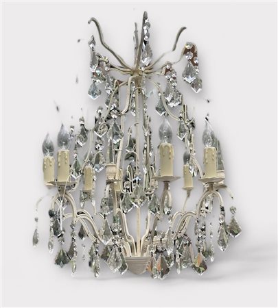 A brass chandelier with glass icicles, late 19th century. 70 x 40 cm.