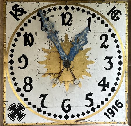 A large clock tower clock face, dated '1916' 120 x 120 cm.