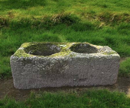 An antique, chiselled, resin stone feeding trough or threshing trough. 25 x...