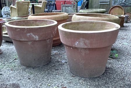 A pair of very large, hard-baked, Italian, terracotta garden vases. Height:...