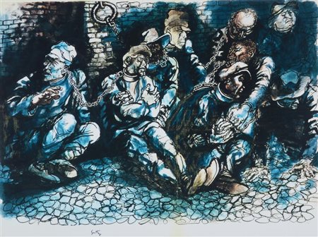 Renato Guttuso PRIGIONIERI fotoriproduzione, cm 41x55 sul fronte: firma in...