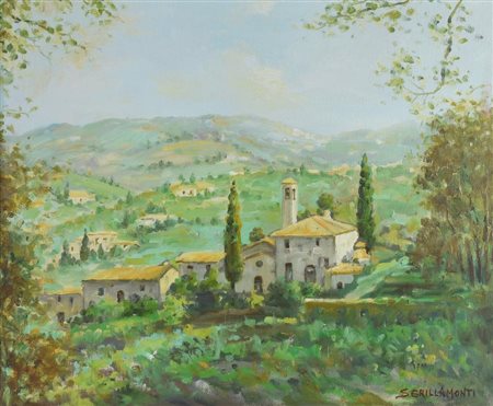 a firma Sgrillamonti VERSO FIESOLE, 1978 olio su tela, cm 40x50 firma sul...