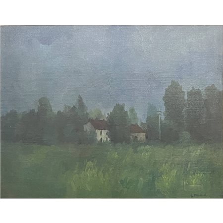 Giovanni Omiccioli, Paesaggio, olio su tela, cm 32x41. In cornice. Firmato in...