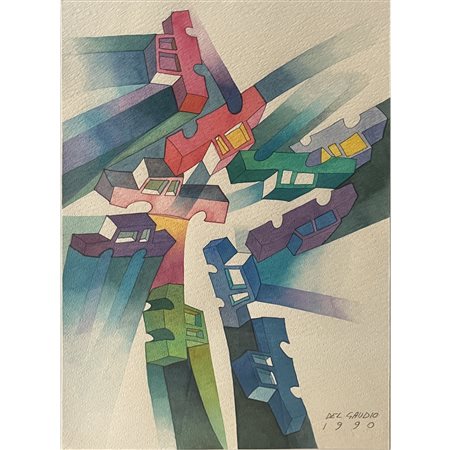 Alessandro Del Gaudio , Incrocio di macchine I (1990), cm 38x56, acquerello...