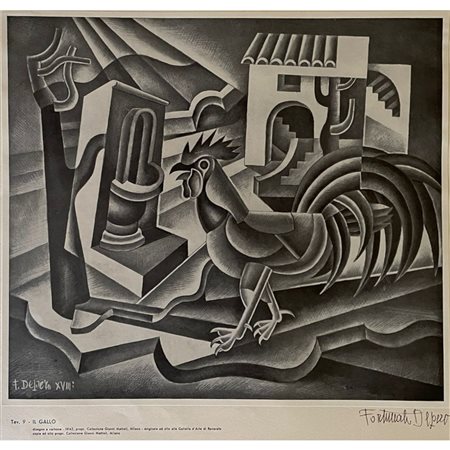 Fortunato Depero , Il gallo (1942) stampa litografica con firma autografa su...