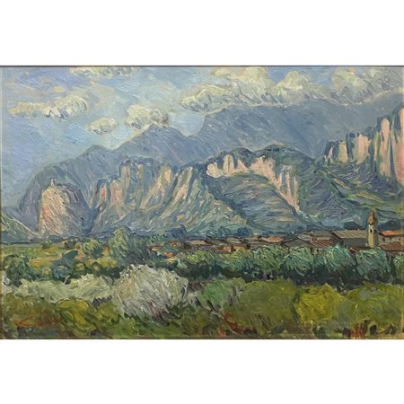 Mauro Cirelli, Vista a Dro, olio su tela, cm 48x69. In cornice. Firmato in...