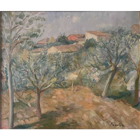 Gino Pancheri, Paesaggio Primaverile, 1942, olio su tela, cm 56x66. In...