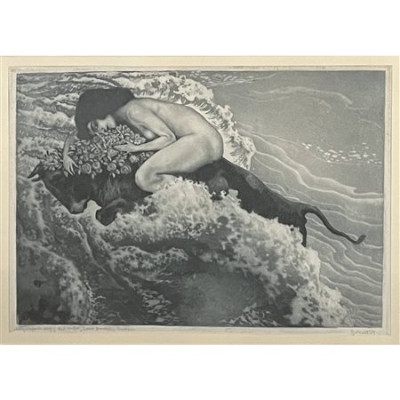 Luigi Bonazza, Acquaforte originale “Europa” dal ciclo Jovis Amores, 1908...