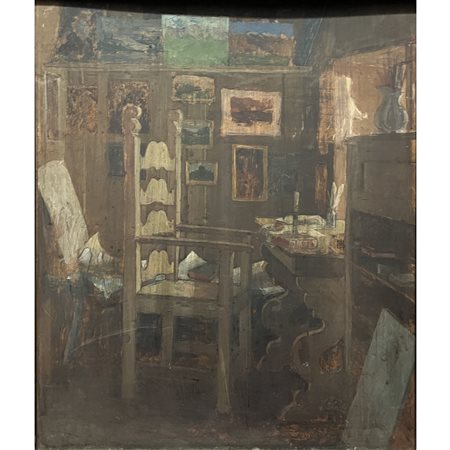 Camillo Rasmo (attr.) Interno, olio su tavola, cm 57x48. In cornice. Non...