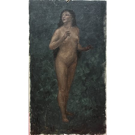 Camillo Rasmo, Figura di donna (Eva?), 1897, olio su tavoletta, cm 24x14. Non...