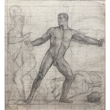 Luigi Ratini, disegno preparatorio, carboncino, cm 52x48. In cornice....