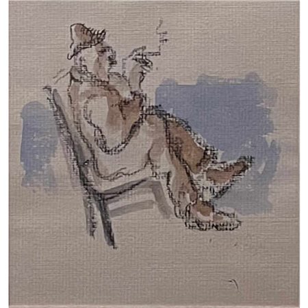 Guido Polo, Siesta del fumatore, 1943, Acquerello su carta di Siena, cm...