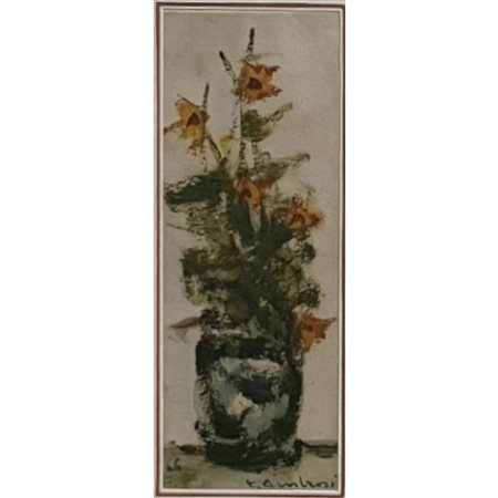 Elmo Ambrosi, Fiori, olio su cartone. In cornice