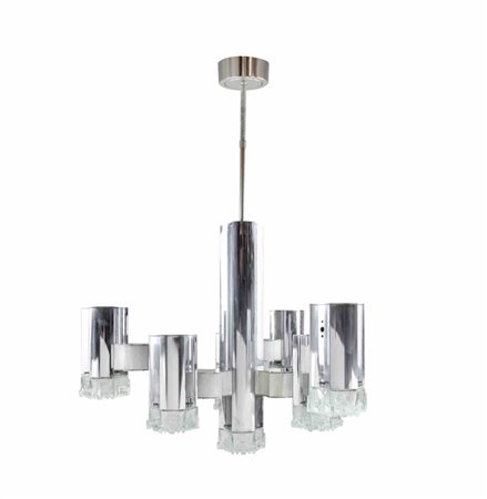  
‘Modernist' Chandelier attr. to Gaetano Sciolari 
  Dimensions body: 54x68x68 cm.