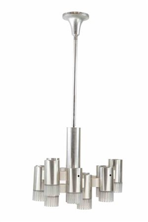  
"Modernist" Chandelier attr. to Gaetano Sciolari 
 Dimensions of body: 43x50x50 cm.