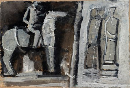 Mario Sironi (Sassari 1885-Milano 1961)  - Composizione con cavallo e cavaliere e figure, 1950 ca.