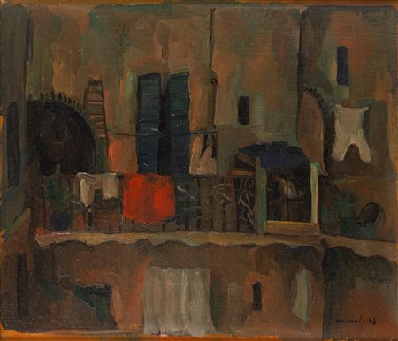 Giovanni Omiccioli (Roma 1901-1975)  - Cortile di via Flaminia 71 , 1943