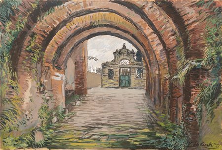 Michele Cascella (Ortona 1892-Milano 1989)  - Veduta con arco, 1948