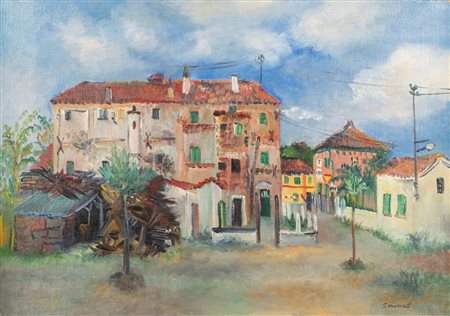 Giovanni Omiccioli (Roma 1901-1975)  - Passaggio a livello a Marzocca, 1958