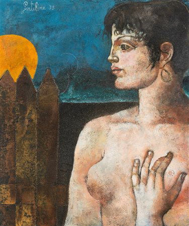 Franco Gentilini (Faenza 1909-Roma 1981)  - Ragazza con la luna, 1975