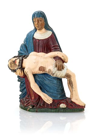 Scultura in legno laccato raffigurante Pietà, Spagna o Italia XVII secolo...