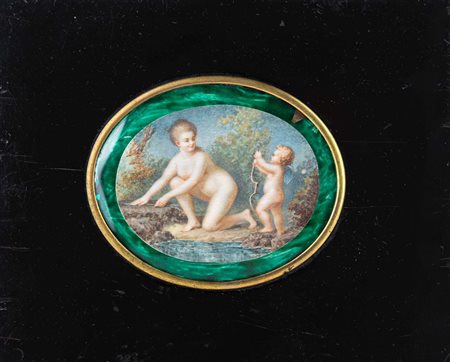 Miniaturista del XIX secolo Venere e Amore inclusa in una tavoletta...