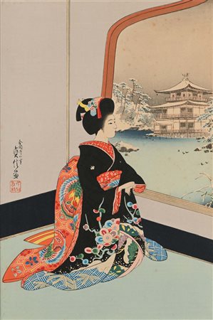 Sadanobu Hasegawa III Osaka 1881-1963 Giovane geisha in inverno Firmata sulla...