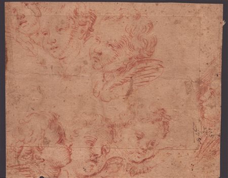 Studio per le teste di putti Artista italiano del XVII secolo Sanguigna su...