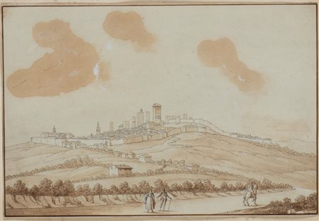 Veduta di San Gimignano fine XVIII-inizi XIX secolo Inciostro bruno, penna e...