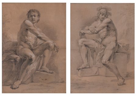 Studi per i nudi Artista neoclassico Lotto di due disegni. Matita e biacca su...