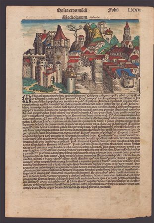 Michael Wolgemut (1434 - 1519) Mediolanum Xilografia, 143 x 226 mm (lastra),...