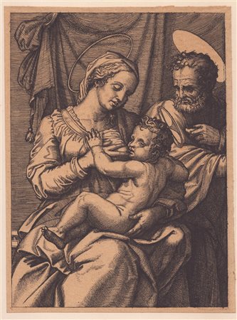 Marcantonio Raimondi (c. 1480 - 1534) La Madonna allatta Gesù bambino Bulino,...