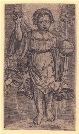 Albrecht Altdorfer (1482 ca. - 1538) Salvador Mundi 1512 Bulino, 77 x 44 mm....