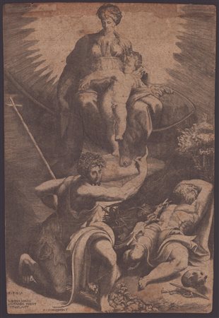 Giulio Bonasone (c.1498 - c. 1574) La visione di San Girolamo da...