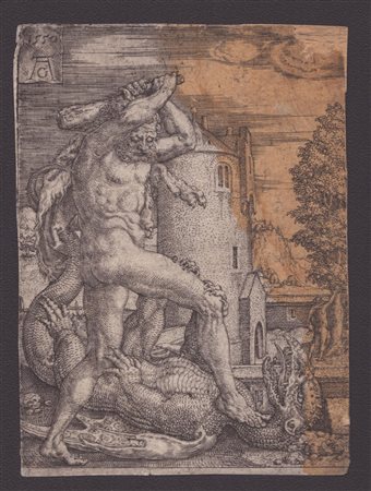 Heinrich Aldegrever (1502 - 1561) Ercole uccide il drago Ladone Bulino, 94 x...