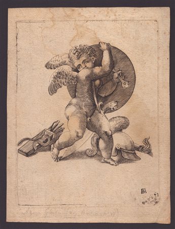 Adamo Scultori (1530 - 1585) Putto con armi Bulino, 145 x 112 mm (lastra),...