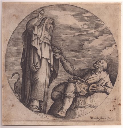 Battista Franco (1510 - 1561) La religlione consola un povero Acquaforte, 204...