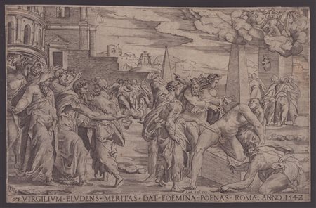 Enea Vico (1523 - 1567) Punizione della cortigiana che aveva deriso Virgilio...