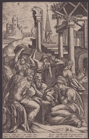 Pieter van der Heyden (ca. 1530 - 1584 ca.) L'adorazione dei pastori Bulino,...