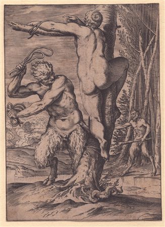 Agostino Carracci (1557 - 1602) Satiro che frusta una ninfa dalla serie...