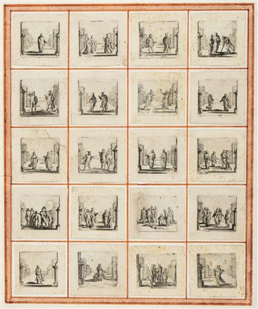 Jacques Callot (scuola di) (1592 - 1635) Scene con personaggi e architettura...