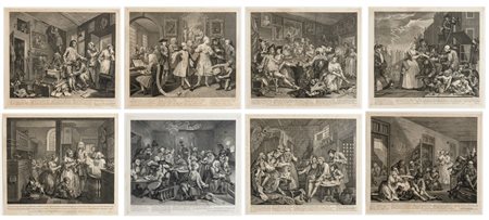 William Hogarth (1697 - 1764) A Rake's Progress Serie completa di 8 tavole....