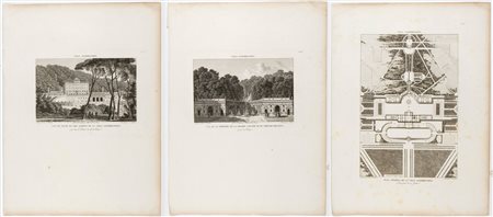 Jacques-Charles Bonnard (1765 - 1818) Villa Aldobrandini Lotto di 3 tavole...