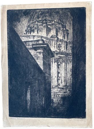 Teodoro Brenson (Riga, 1893 - 1959) Scorcio con la Cupola di San Pietro -...