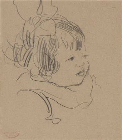 Ambrogio Antonio Alciati (1878 - 1929) Ritratto di bambina Matita su carta,...