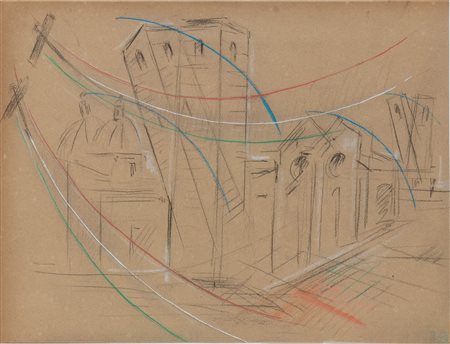 UBERTO BONETTI (Viareggio, 1909 - 1993) Paesaggio urbano futurista Matita,...